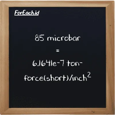85 microbar is equivalent to 6.1641e-7 ton-force(short)/inch<sup>2</sup> (85 µbar is equivalent to 6.1641e-7 tf/in<sup>2</sup>)